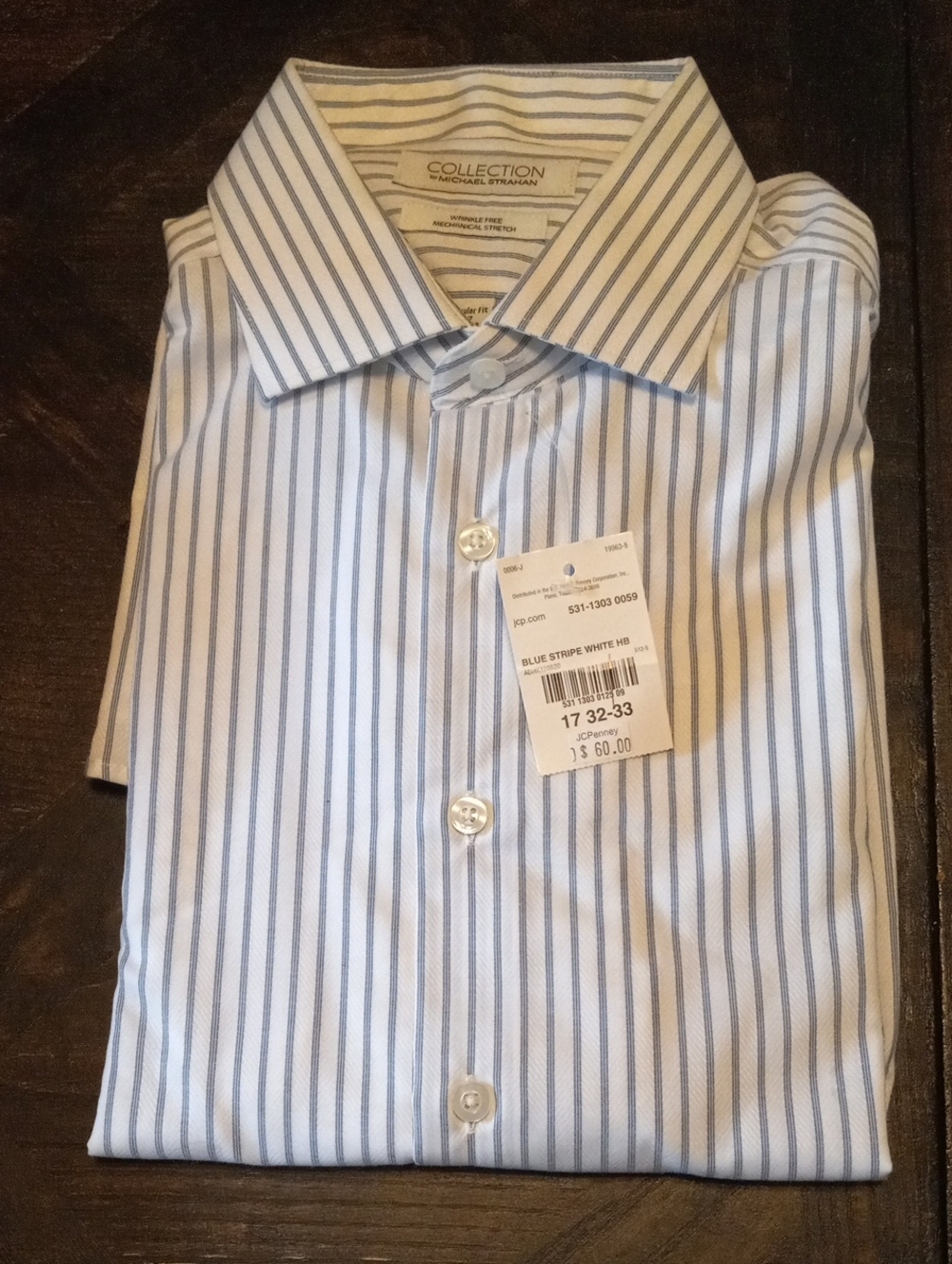 17 32-33 Blue Stripe Men's Dress Shirt